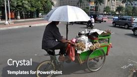  Presentation with rickshaw - Slides with southeast asia - rickshaw driver jakarta indonesia background and a dark gray colored foreground