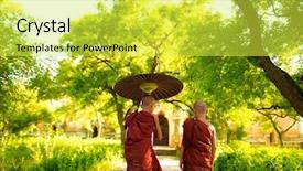  Presentation with monastery - Slides featuring southeast asia - two little buddhist monks walking background and a yellow colored foreground