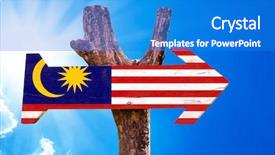  Presentation with malaysia flag - PPT theme featuring malaysia flag wooden sign background and a cobalt blue colored foreground