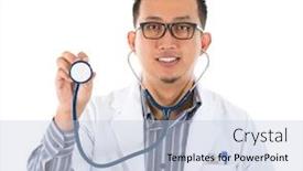  Presentation with asian doctor - Beautiful slide set featuring southeast asian medical doctor with stethoscope in hand standing on white background backdrop and a light blue colored foreground
