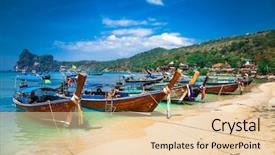  Presentation with boats - Presentation with southeast asian nations - longtail boats anchored at ao background and a lemonade colored foreground