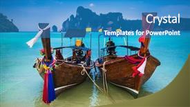  Presentation with boats - Audience pleasing PPT theme consisting of southeast asian nations - longtail boats anchored at ao backdrop and a teal colored foreground