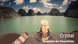  Presentation with vietnam - Theme enhanced with southeast asian nations - man wearing a vietnamese hat background and a violet colored foreground