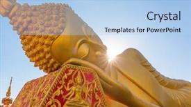  Presentation with hindu buddha history - PPT layouts enhanced with southeast asian nations - reclining buddha statue at wat background and a light blue colored foreground