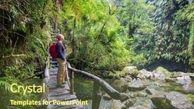  Presentation with volcanoes - Cool new presentation theme with southern hemisphere - man in hike in volcanoes backdrop and a tawny brown colored foreground