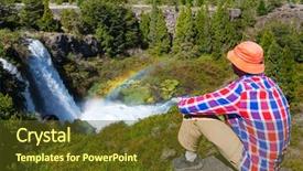  Presentation with volcanoes - Cool new presentation design with southern hemisphere - man in hike in volcanoes backdrop and a tawny brown colored foreground