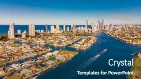  Presentation with paradise - PPT theme consisting of southport - aerial view of surfers paradise background and a ocean colored foreground