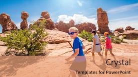  Presentation with arches - Presentation theme featuring southwest - happy family hiking together background and a coral colored foreground