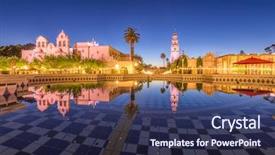  Presentation with southwest - Presentation theme enhanced with southwest - san diego california usa plaza background and a navy blue colored foreground