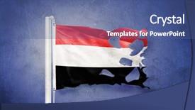  Presentation with flying - Colorful presentation theme enhanced with torn flag of yemen flying backdrop and a ocean colored foreground