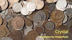  Presentation with obsolete - Theme consisting of soviet obsolete coins closeup background background and a tawny brown colored foreground