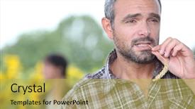  Presentation with grass - Amazing presentation design having sower - farmer chewing a piece backdrop and a yellow colored foreground