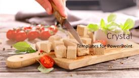  Presentation with soy bean - PPT theme featuring soy-bean-tofu-tomatoes background and a coral colored foreground