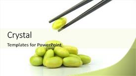  Presentation with chopsticks - Slide deck consisting of soy beans - pods held by chopsticks background and a blonde colored foreground