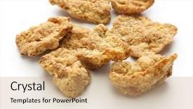  Presentation with soy - Slide deck with soy meat isolated on white background and a coral colored foreground