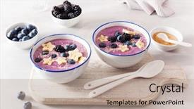  Presentation with sesame seed - Colorful PPT layouts enhanced with soy milk drink - healthy berry smoothie bowl backdrop and a mint green colored foreground