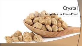  Presentation with protein - Slides having soy protein chunks in an olive wood spoon over white background background and a white colored foreground