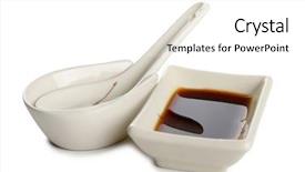  Presentation with plastic beads in water - Colorful slide set enhanced with soy sauce - plastic water bottle on white backdrop and a white colored foreground