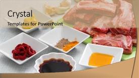  Presentation with step - Slide set with soy sauce - raw pork ribs background and a coral colored foreground
