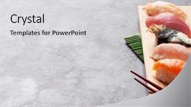  Presentation with sushi - Beautiful slide deck featuring soy sauce - set of sushi on stone backdrop and a light gray colored foreground