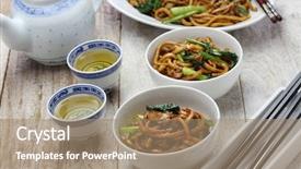  Presentation with chinese food - PPT theme consisting of soy sauce - shanghai fried noodle shanghai chow background and a coral colored foreground