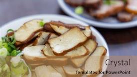  Presentation with soy - Slide set with soy-sauce-braised-tofu background and a coral colored foreground