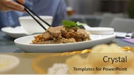  Presentation with chinese restaurant - Slide deck consisting of soy sauce goose and tofu background and a yellow colored foreground