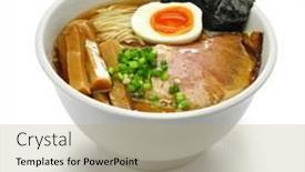  Presentation with japanese ramen - Slide deck featuring soy-sauce-ramen-noodles-soup background and a coral colored foreground