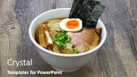  Presentation with japanese ramen - PPT theme with soy-sauce-ramen-noodles-soup background and a tawny brown colored foreground