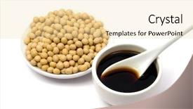  Presentation with soy sauce - Audience pleasing PPT theme consisting of soy sauce with soy beans backdrop and a blonde colored foreground
