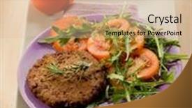  Presentation with soy - Presentation design having soy steak with arugula and tomatoes salad background and a lemonade colored foreground