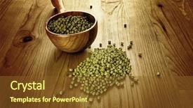  Presentation with soybeans - Theme having soyabean - green soybeans on wooden background background and a tawny brown colored foreground