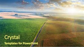  Presentation with drone - PPT theme enhanced with soybean crop - green field is at sunset background and a tawny brown colored foreground