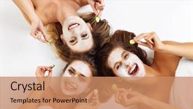  Presentation with facial - PPT layouts consisting of spa - picture showing three friends background and a coral colored foreground