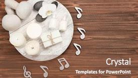  Presentation with music therapy - Cool new PPT theme with spa accessories and music backdrop and a tawny brown colored foreground