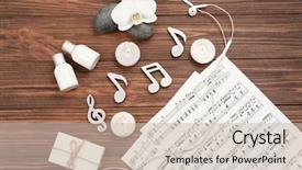  Presentation with accessories - Audience pleasing slide set consisting of spa accessories and musical notes backdrop and a soft green colored foreground