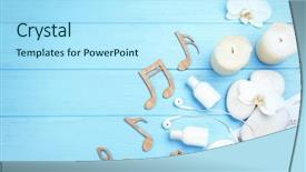 Presentation with blue spa - Audience pleasing slide set consisting of spa accessories and musical notes backdrop and a arctic colored foreground