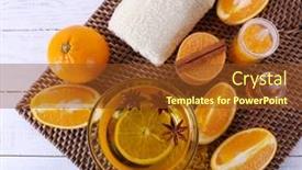  Presentation with essential oil - Presentation theme enhanced with spa-accessories-with-bowl background and a tawny brown colored foreground