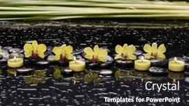  Presentation with spa stones leaves - Theme having spa-and-zen-concept-yellow background and a dark gray colored foreground