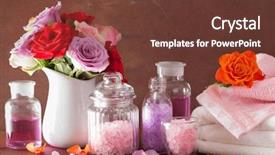  Presentation with aromatherapy oil - Presentation consisting of spa aromatherapy with rose flowers essential oil salt background and a tawny brown colored foreground