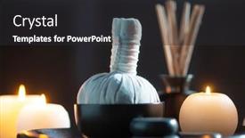  Presentation with spa herbal balls - Amazing slide set having spa-background-towel-candles-flowers backdrop and a dark gray colored foreground