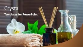  Presentation with spa herbal balls - Colorful theme enhanced with spa-background-towel-candles-flowers backdrop and a tawny brown colored foreground