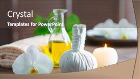  Presentation with spa herbal balls - Slide deck enhanced with spa-background-towel-candles-orchid background and a tawny brown colored foreground