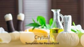  Presentation with spa herbal balls - Cool new PPT theme with spa-background-towel-candles-orchid backdrop and a yellow colored foreground