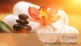  Presentation with massage therapy - Slide set with spa-background-white-towels background and a yellow colored foreground