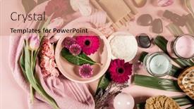  Presentation with oils - Slides featuring spa-background-with-sea-salt background and a coral colored foreground