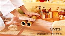  Presentation with massage therapist - Slide deck enhanced with woman getting feet massage male background and a yellow colored foreground