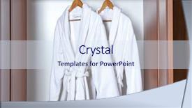  Presentation with baby spa - Cool new PPT layouts with spa bathrobes hanging in wardrobe backdrop and a sky blue colored foreground
