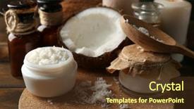  Presentation with coconut - Beautiful slide deck featuring spa coconut products on dark wooden background backdrop and a tawny brown colored foreground