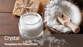  Presentation with coconut - PPT theme with spa coconut products on dark background and a violet colored foreground